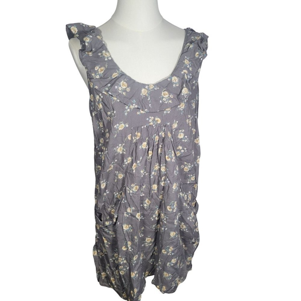 Pins And Needles Gray Floral Ruffled Sleeveless Mini Dress With Pockets Size M